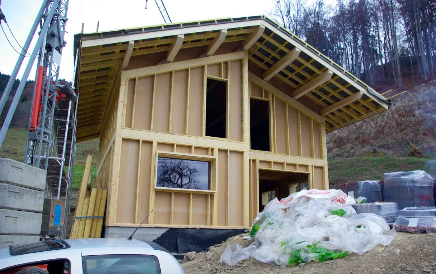 Maison à ossature bois en construction